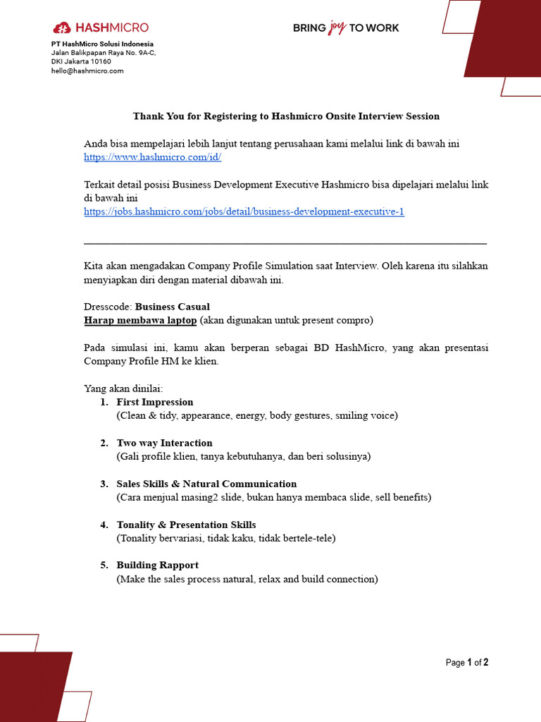 Persiapan Interview di HashMicro | PDF | Karier & Perkembangan