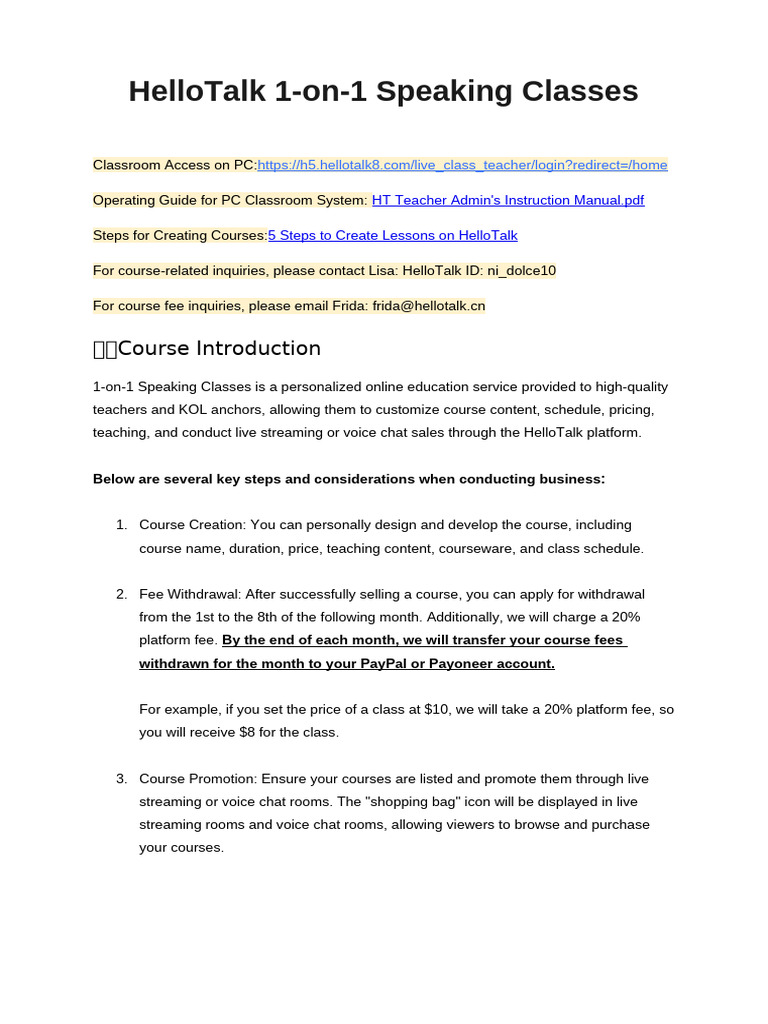 HelloTalk 1-On-1 Speaking Classes | PDF | Teachers