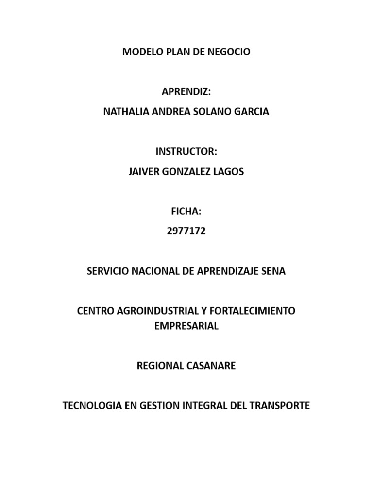 Modelo Plan de Negocio | PDF | Logística | Transporte
