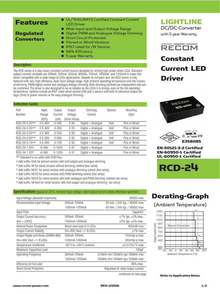 RCD-24 LED Driver Specifications | PDF | Electromagnetism | Electronics