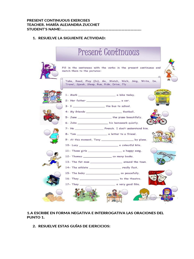 Ejercicios de Present Continuous | PDF