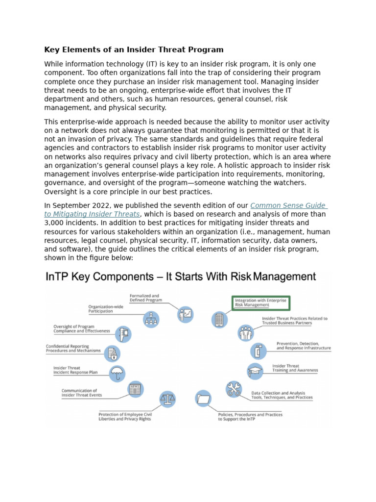 Insider Threat Program Essentials | PDF | Information Security | Risk ...