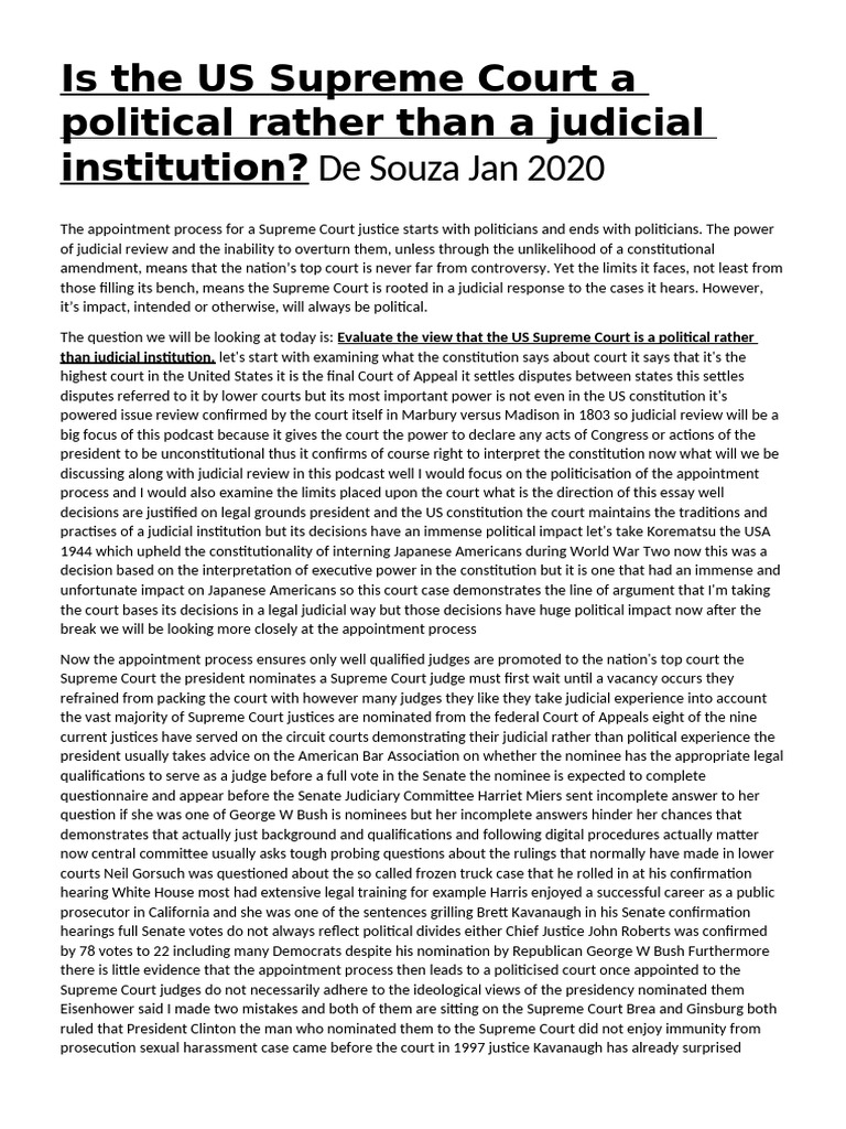 Is The US Supreme Court A Political Rather Than A Judicial Institution ...