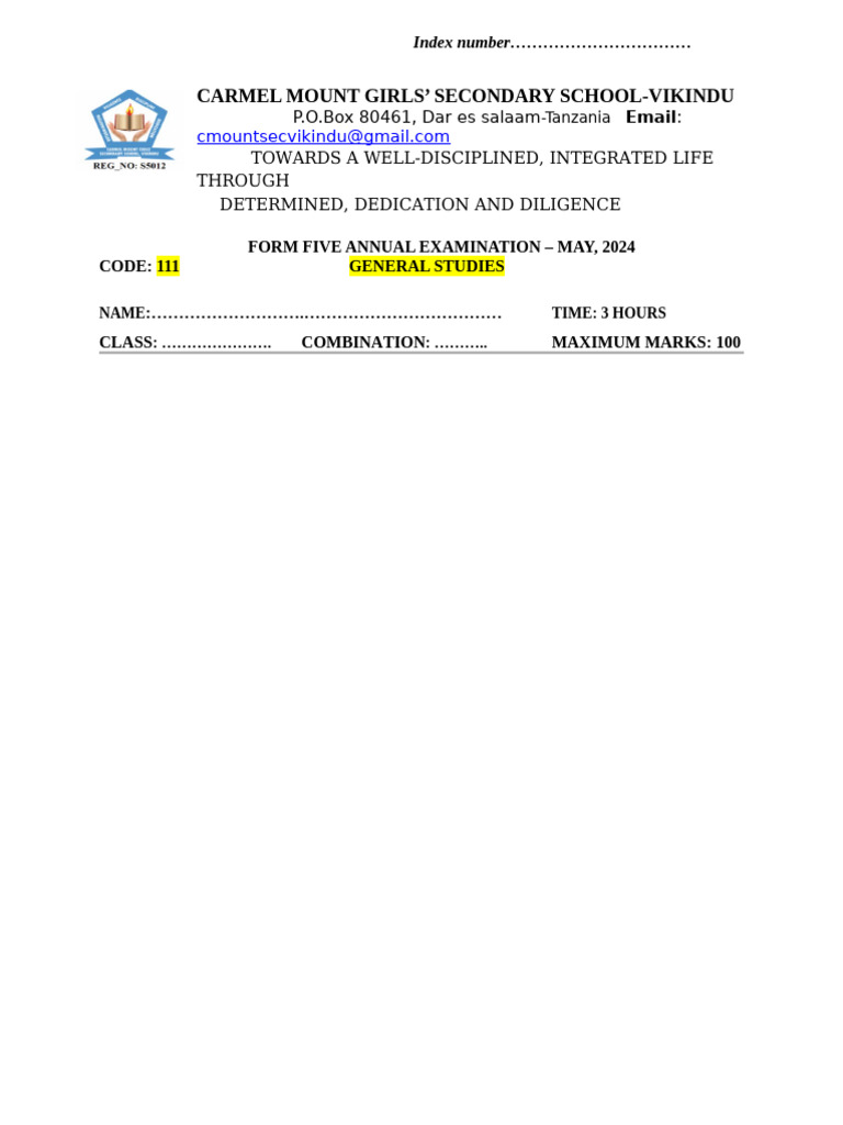Form Five Annual Exam May 2024 | PDF | Career & Growth