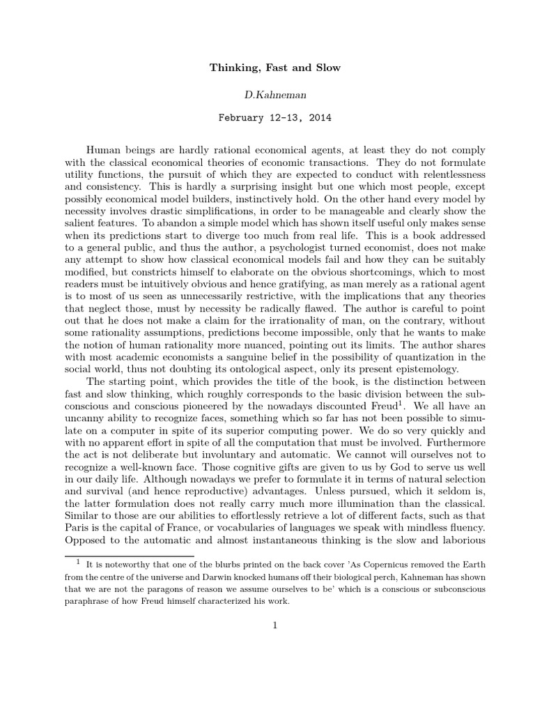 Understanding Fast and Slow Thinking | PDF | Rationality | Thought
