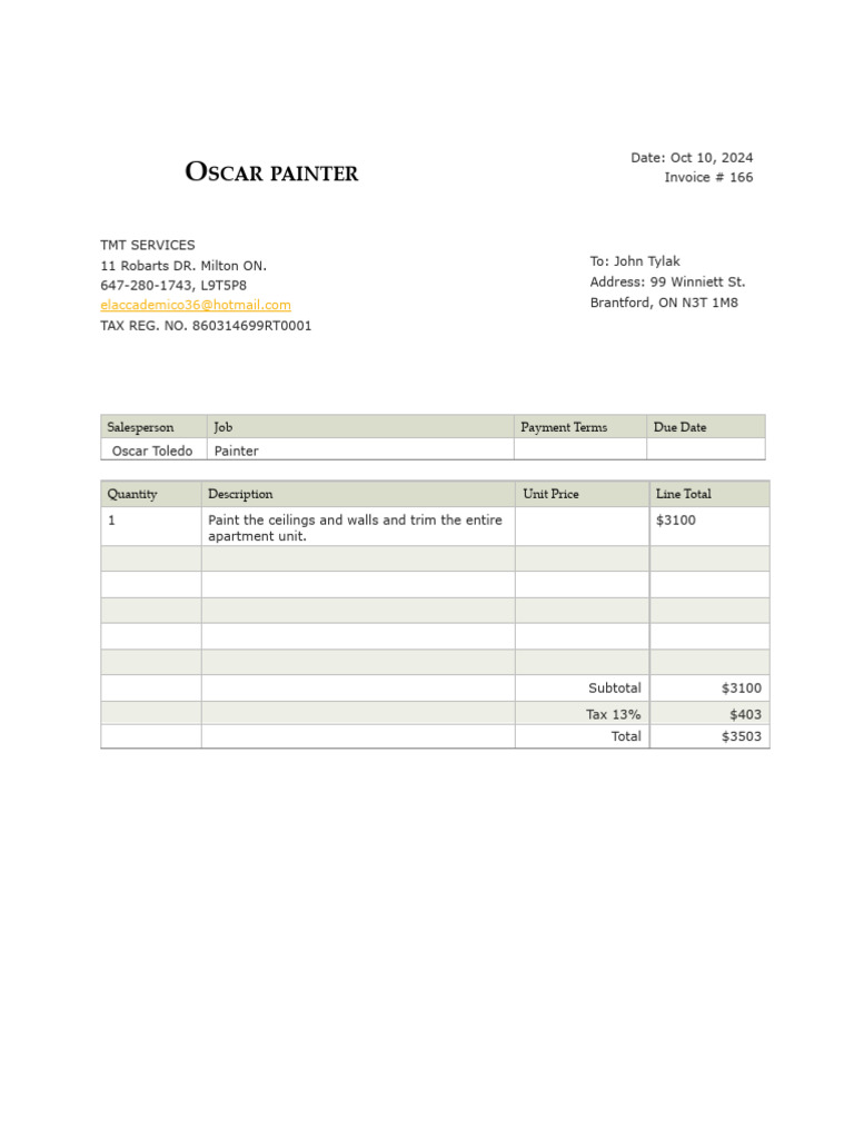 Invoice for Painting Services - Oct 2024 | PDF