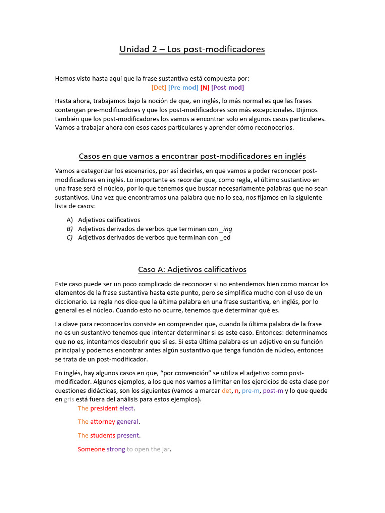 Post-modificadores en inglés | PDF | Verbo | Oración (Lingüística)