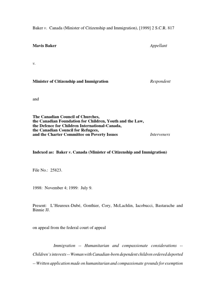 Baker v. Canada (Minister of Citizenship and Immigration) PDF Best