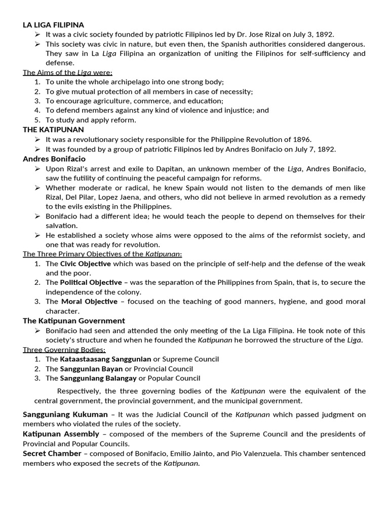Objectives of La Liga Filipina | PDF | Philippines