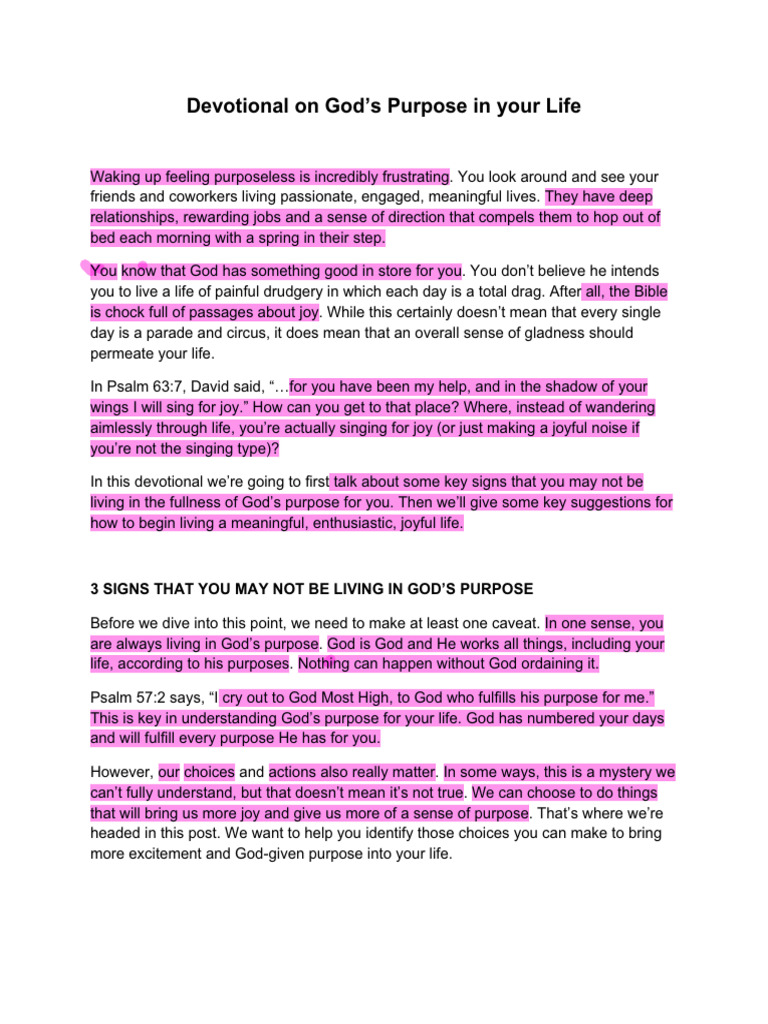 Devotional On God's Purpose | PDF | Career & Growth | Self-Improvement