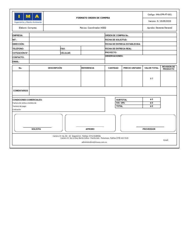 IMA-CPR-FT-001 FORMATO ORDEN COMPRA Y SERVICIO CC | PDF | Industrias de ...