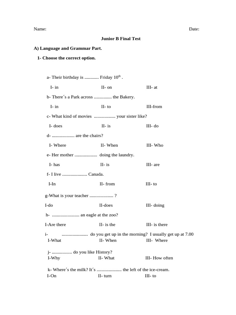 Juniior B Final Test 2019 | PDF