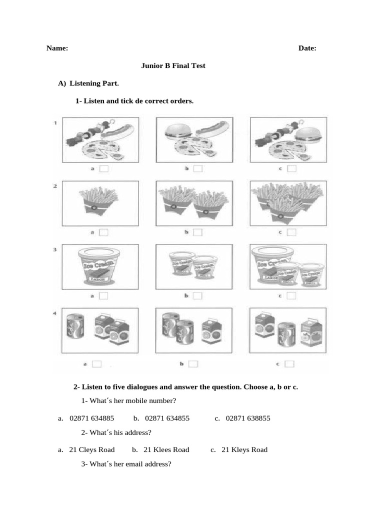 Junior B Final Test 2022 | PDF