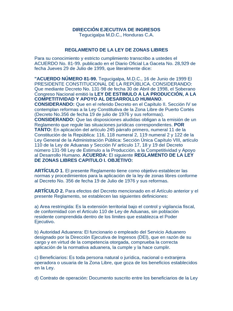 Reglamento de la Ley de Zonas Libres | PDF | aduana | Salario
