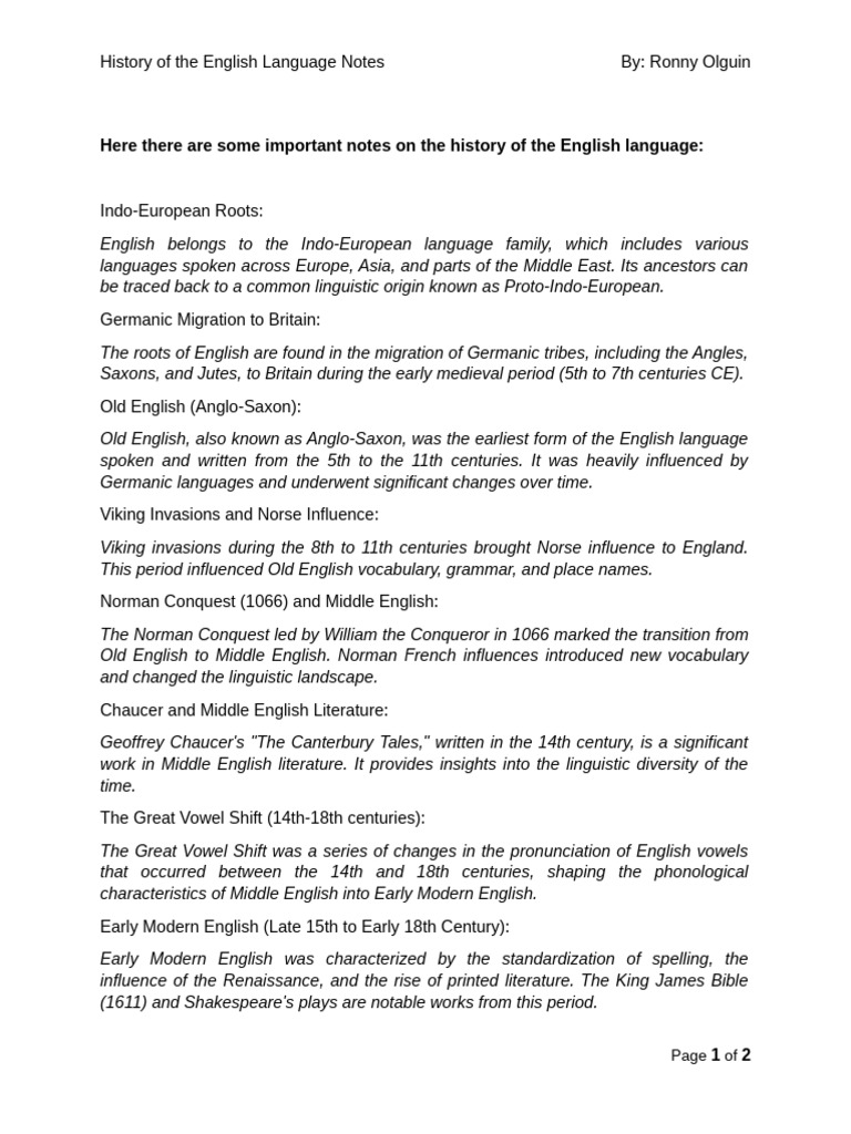 Here there are some important notes on the history of the english