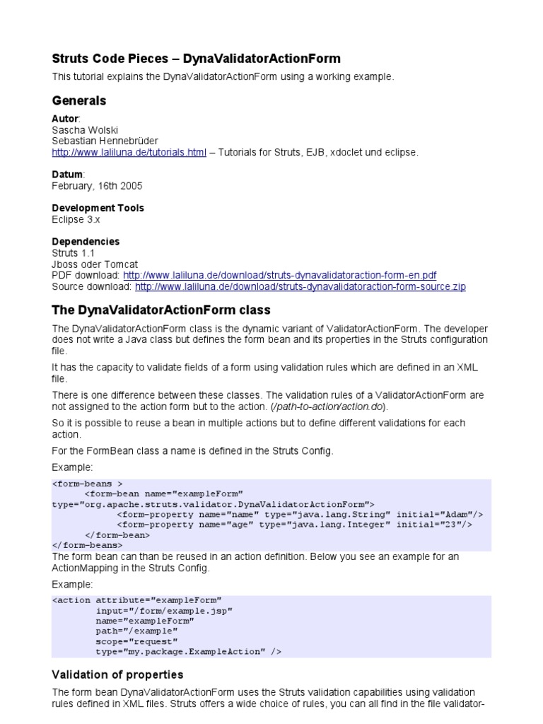 DynaValidatorActionForm in Struts2 | PDF | Java Server Pages | Xml