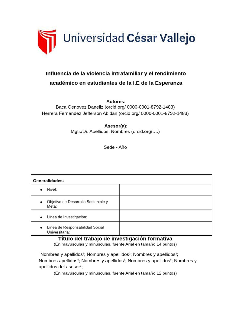 Influencia de La Violencia Intrafamiliar y El Rendimiento Académico en ...