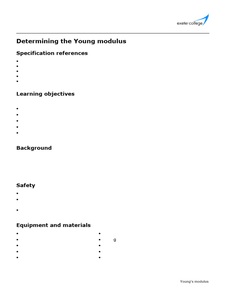 Young's Modulus Experiment Guide | PDF | Young's Modulus | Strength Of ...
