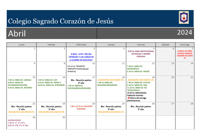 Calendario de Abril: Colegio Sagrado Corazón | PDF | Fiestas cristianas ...