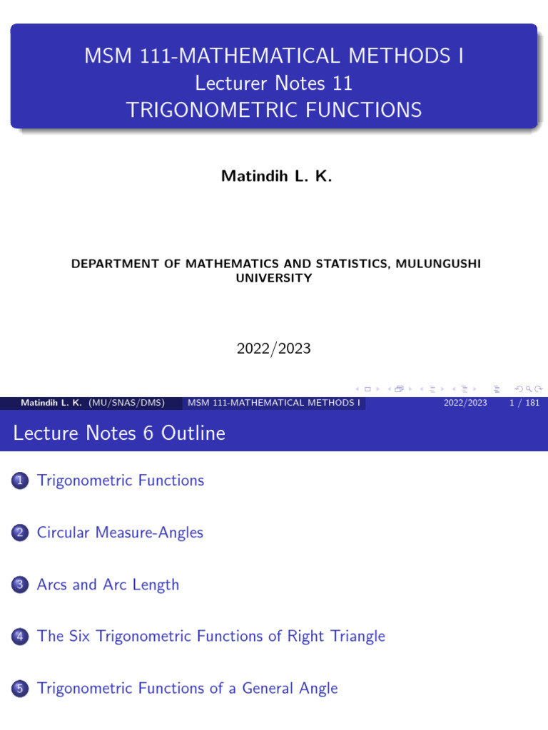 MSM 111 - Trigonometric Functions PP | PDF | Trigonometric Functions ...
