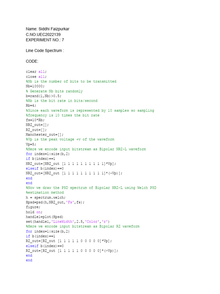Line Code Spectrum Analysis in MATLAB | PDF