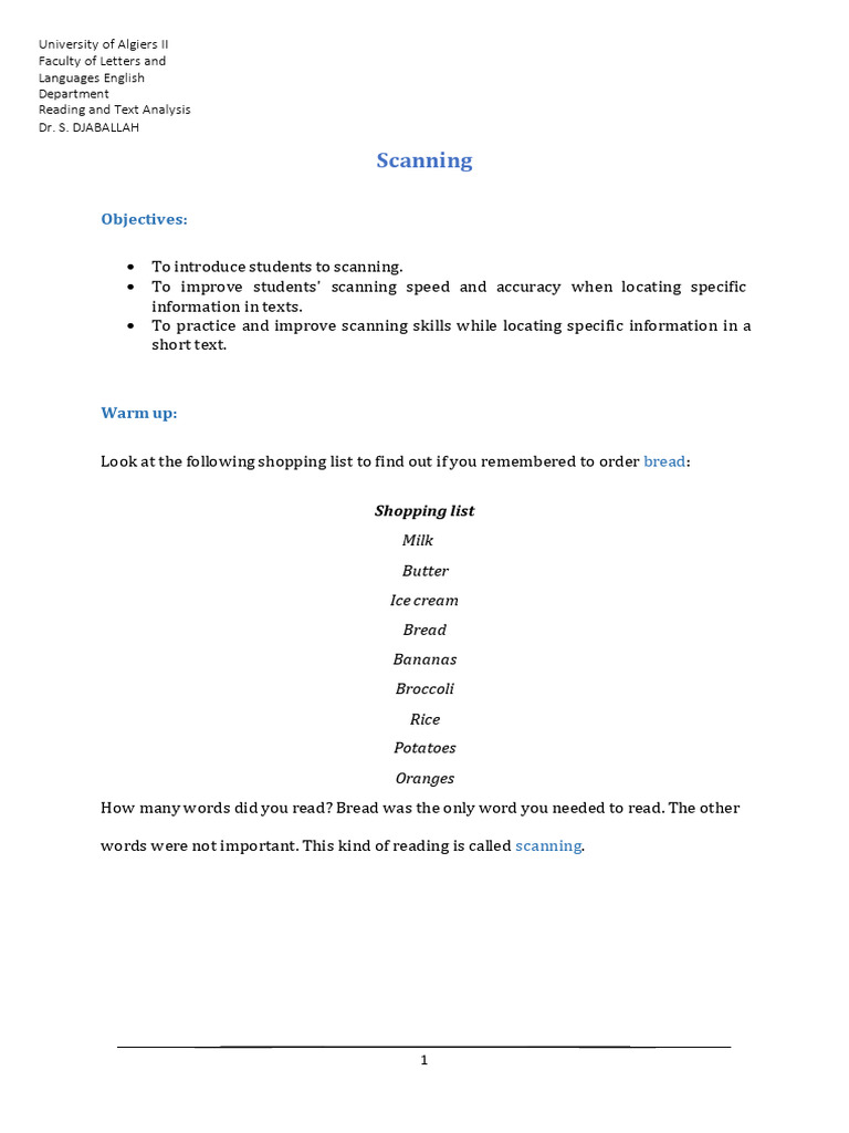 Scanning | PDF | Information | Reading Comprehension