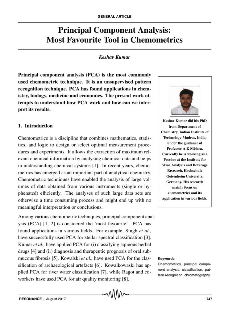 PCA: Key Tool in Chemometrics | PDF | Principal Component Analysis ...