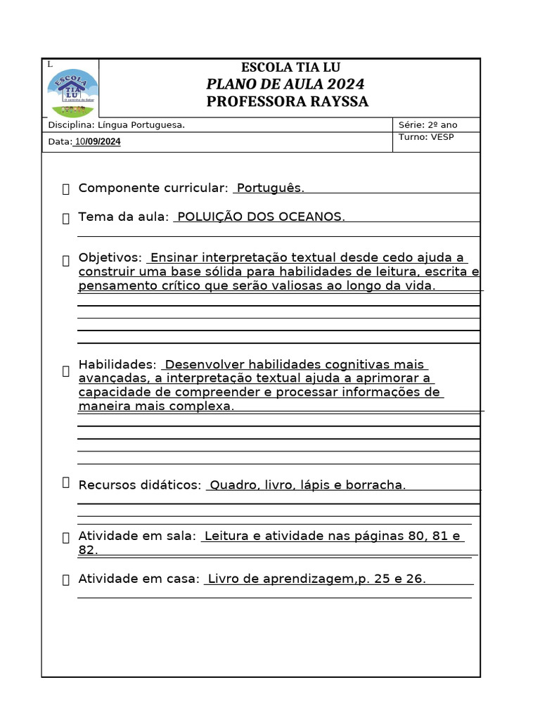 Plano de Aula 2º Ano: Língua e Matemática | PDF | Carreira e ...