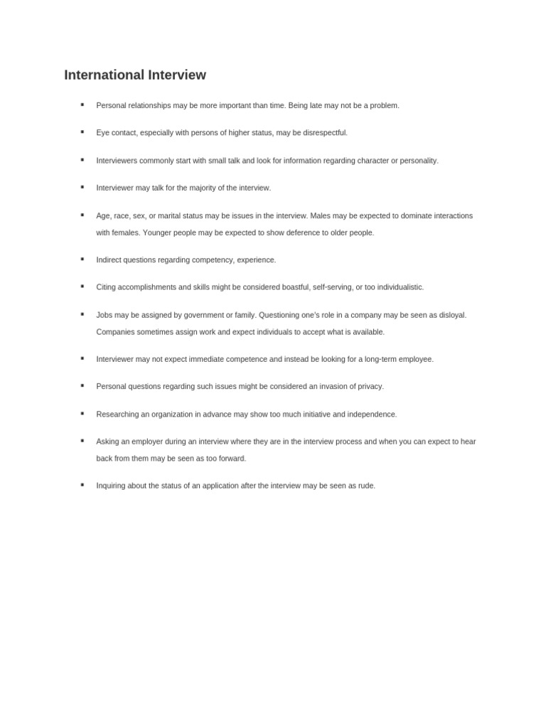 International Interview Pdf