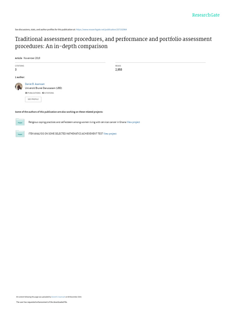 Traditional Assessment Procedures, and Performance and Portfolio ...