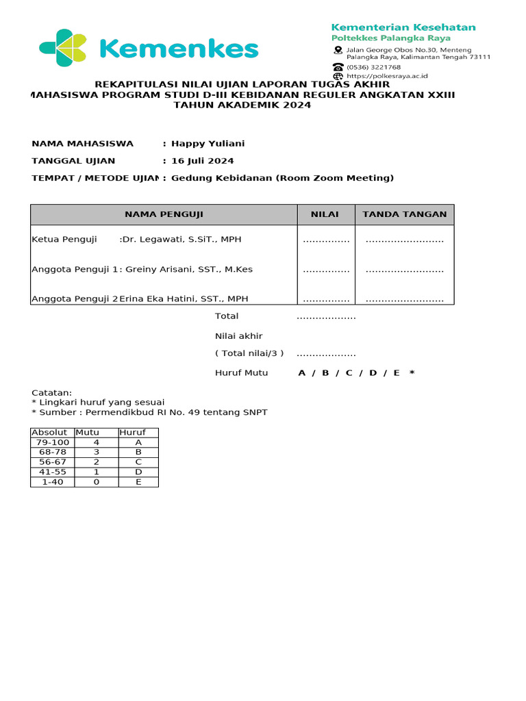 Format Nilai Kti Gabungan | PDF