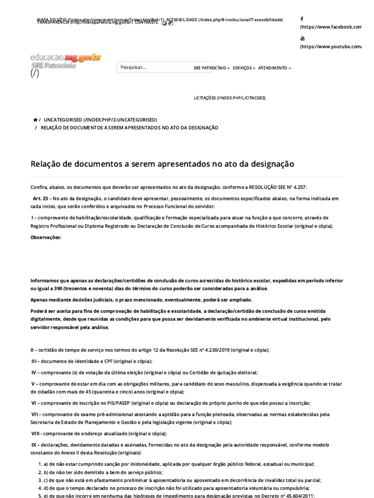Documentos Necessários para Designação | PDF
