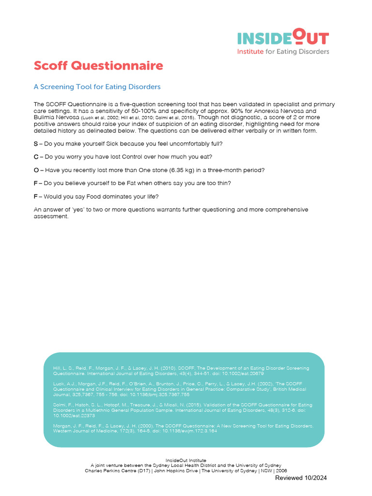 SCOFF Questionnaire for Eating Disorders | PDF | Self-Improvement