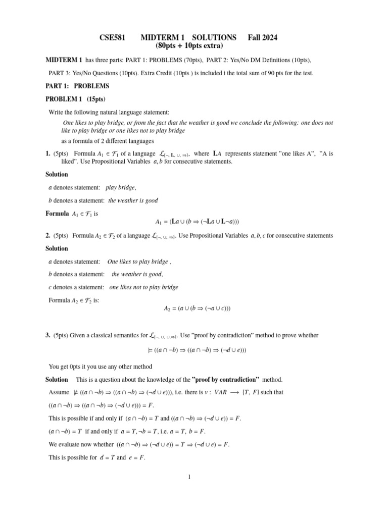 24 FMid 1 Sol | PDF | If And Only If | Contradiction