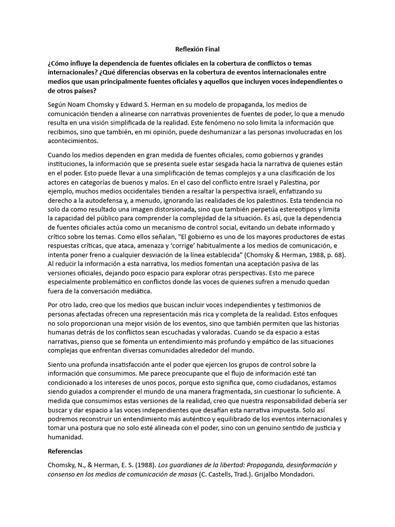 Reflexión Final V1 | PDF | Ciencias sociales