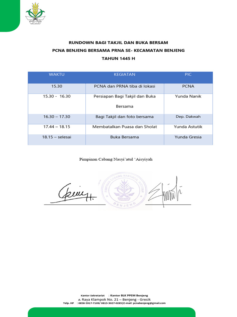 Rundown Bagi Takjil Dan Bukber | PDF