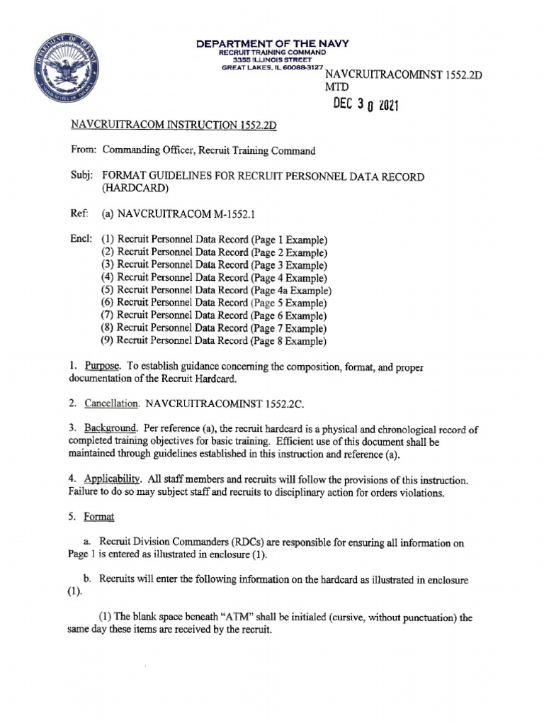 1552.2d Format Guidelines For Recruit Personnel Data Record (Hardcard ...