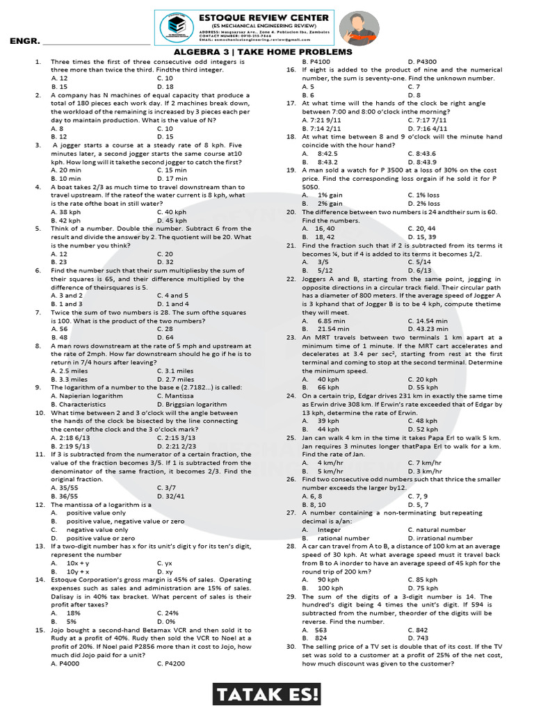 Algebra 3 Take Home Problem Set | PDF | Numbers | Mathematics