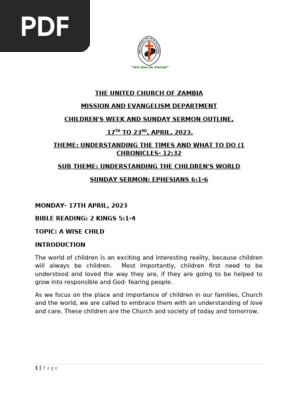 2023 Children's Week Lessons & Sunday Sermon Outline