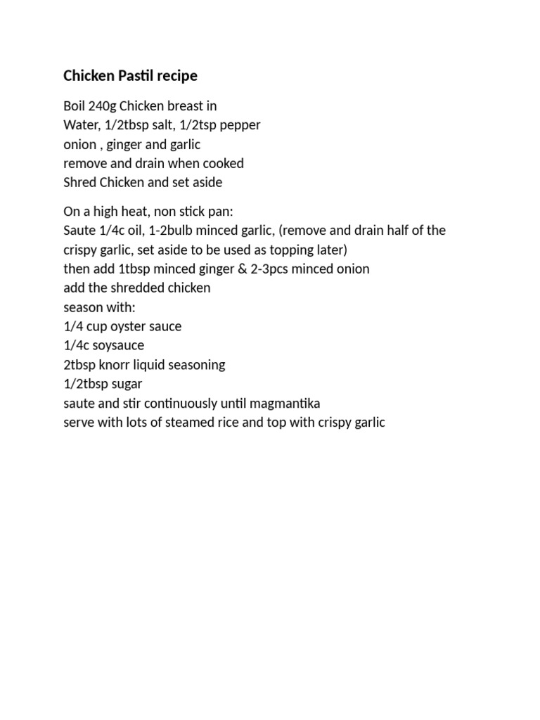 Chicken Pastil Recipe with Garlic Topping | PDF | Science & Mathematics