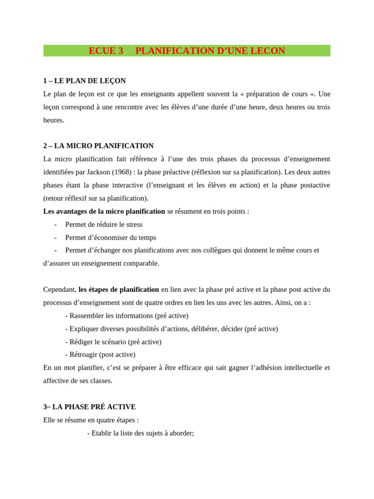 Planification Efficace de Leçon | PDF | Planification | Sciences cognitives