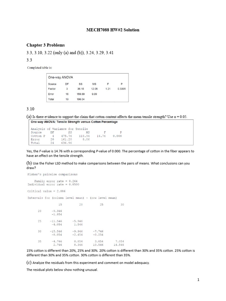 MECH7088 HW2 Solution | PDF | Analysis Of Variance | P Value
