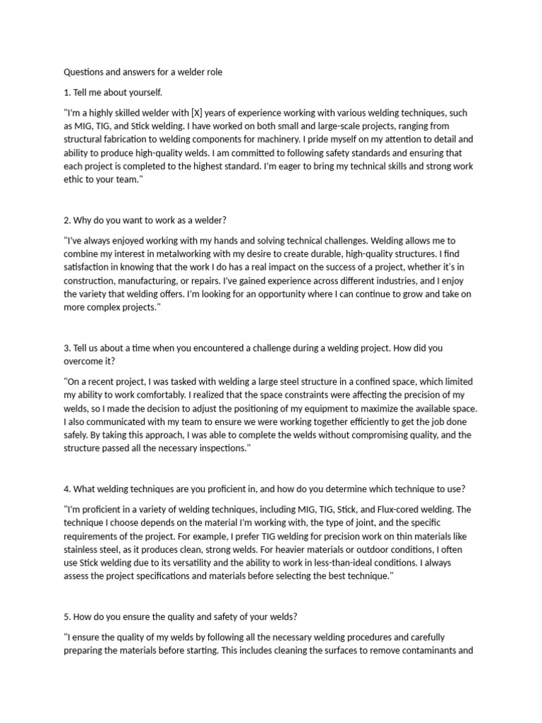 Welder Interview Q&A Guide | PDF | Welding | Construction