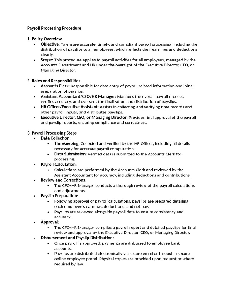 Draft Payroll Processing Procedure | PDF | Payroll | Regulatory Compliance