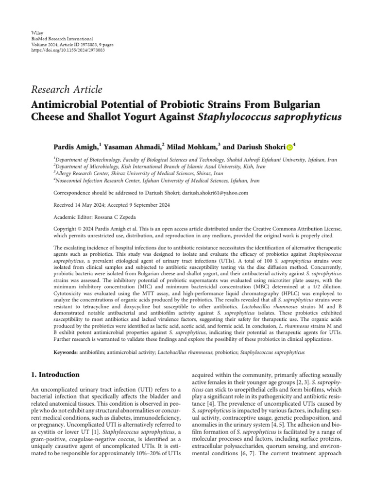 Antimicrobial Potential of Probiotic Strains From | PDF | Urinary Tract ...
