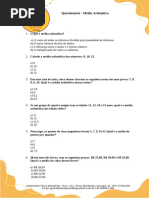 Exercícios de Média Aritmética 7º Ano | PDF