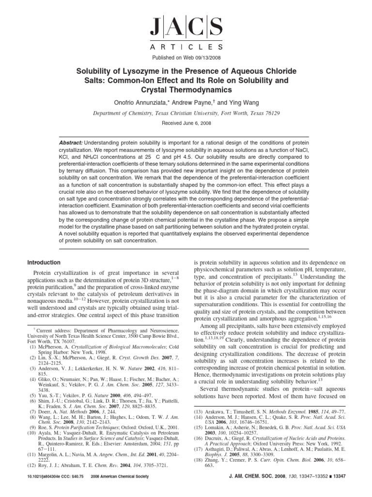 Ion Effects On Protein Solubility and Crystallization | PDF ...