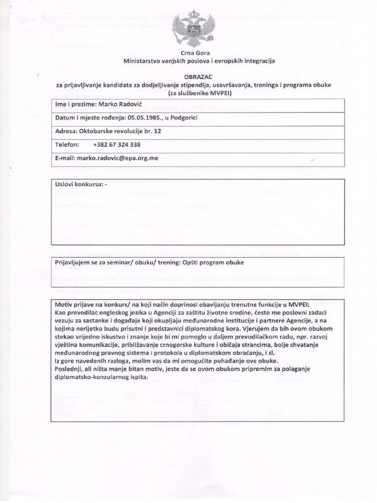 Obrazac Za Prijavljivanje Kandidata Za Dodjeljivanje Stipendija ...