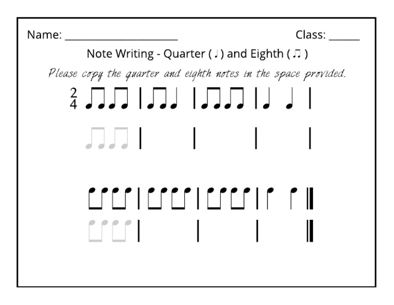 NoteWritingWorksheetQuarterNoteandEighthNotes 1 | PDF