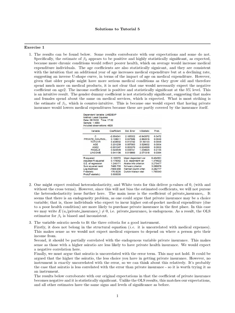 Tutorial 5 solutions | PDF | Ordinary Least Squares | Regression Analysis